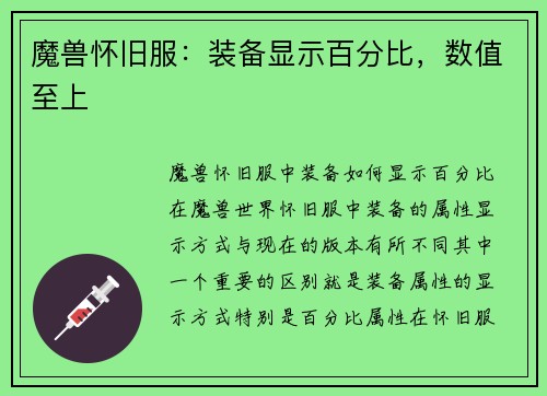 魔兽怀旧服：装备显示百分比，数值至上